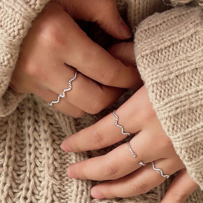 925 Sterling Silver Fried Dough Twists Wave Knitting Opening Adjustable Rings for Women Fine Jewelry Minimalist Accessories