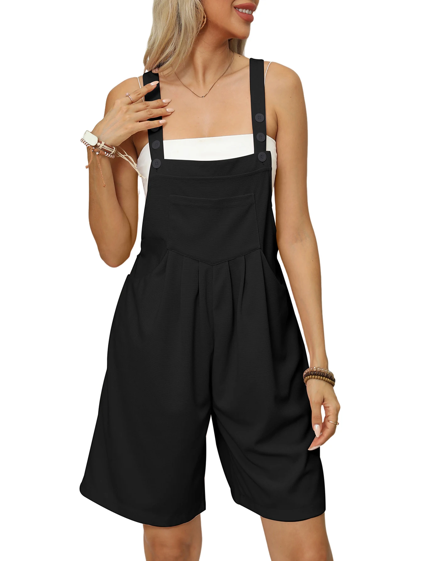 Dames Jumpsuit Overall Korte Zomer Losse Mouwloze Wijde Pijpen Overall Effen Casual Dagelijkse Basic Romper Met Zakken