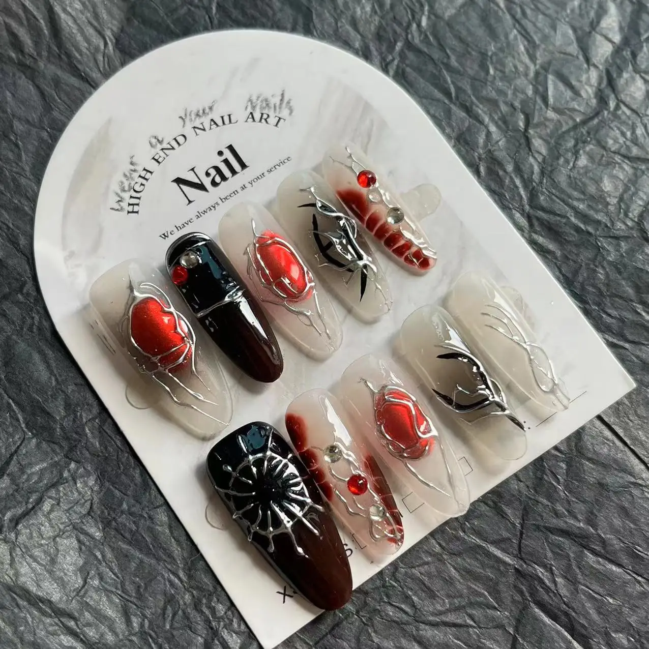 10 Stuks Y 2K Nep Nagels Handgemaakte Aangepaste Verkleuring Shine Kameleon Gothic Effect Valse Tips Acryl Hand Rode Kat Oog Nep Tip