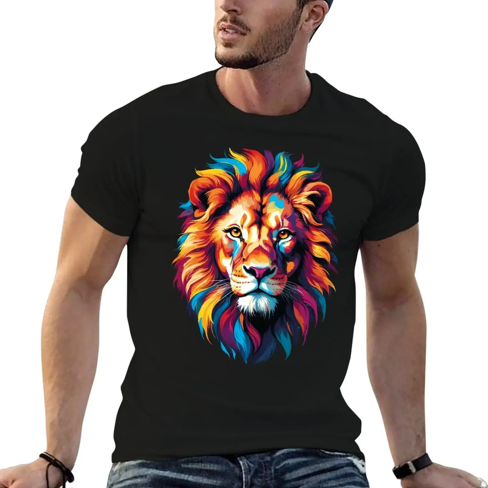 

Colorful Lion Face T-Shirt Anime t-shirt oversizeds funny costumes men clothing