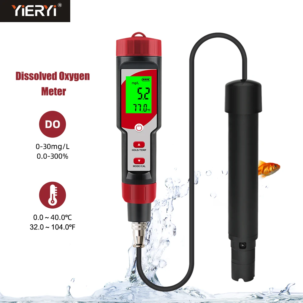 Yieryi Digital Dissolved Oxygen Meter with ATC 0.0‑40.0mg/L DO Tester Kit Water Quality Monitor for Aquarium Koi Ponds Fish Tank