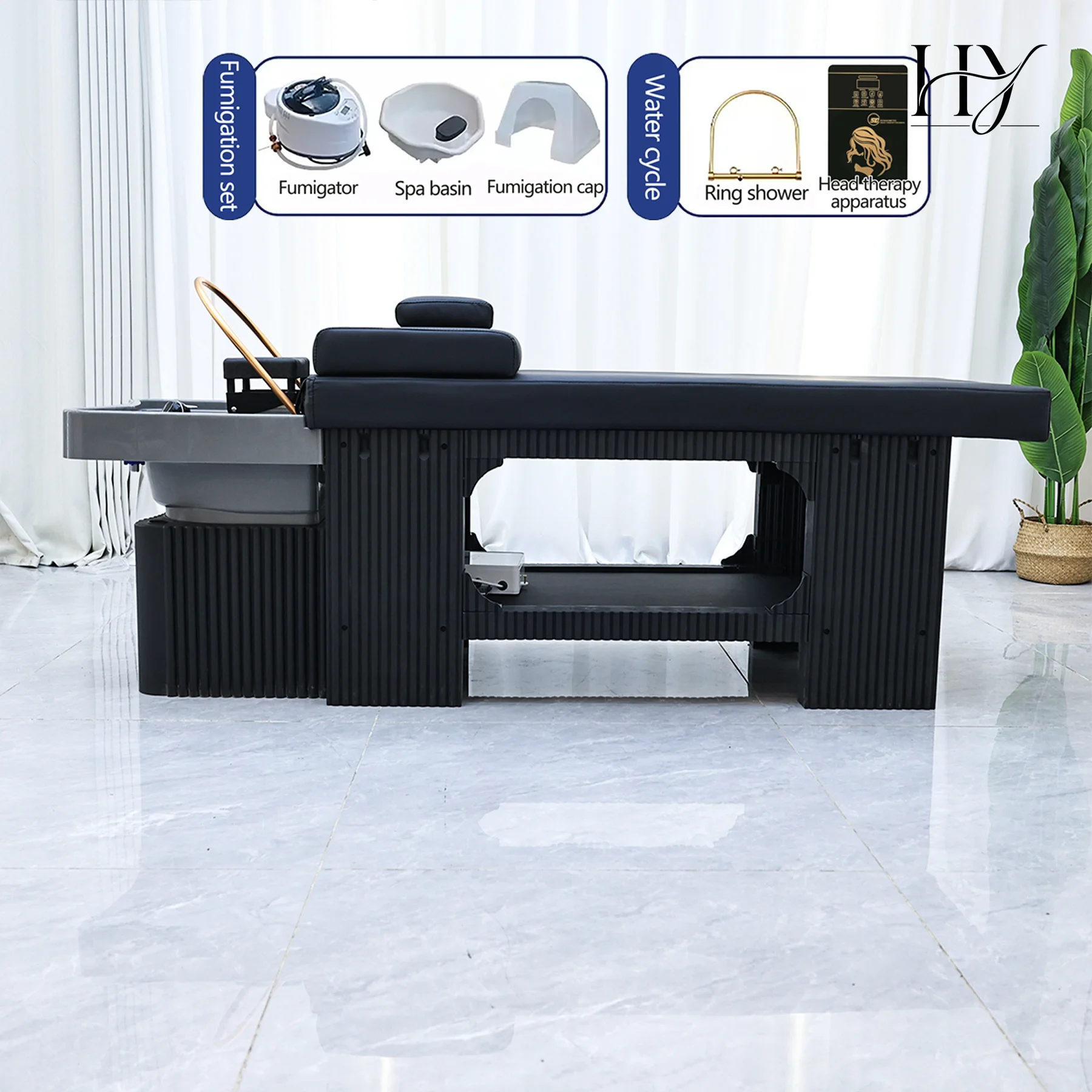 Thai Shampoo Bed With Fumigation Hood Water Circulation Ring Shower Head Spa Massage Bed For Beauty Hair Salon