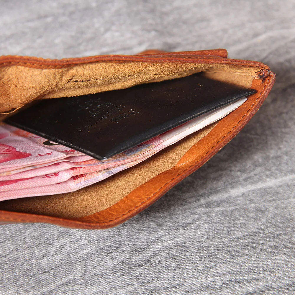 S.WORKER Vollnarbiges Rindsleder-Portemonnaie Vintage Slim Bifold Geldbörse für Herren Business – Detail 16