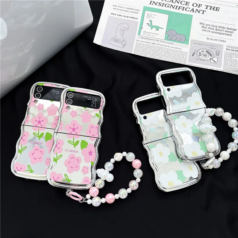 Morning Glory Flower with Bracelet Wristband Chain Electroplated Silver Soft Gel Phone Case For Samsung Galaxy Z Flip 6 5 4 3