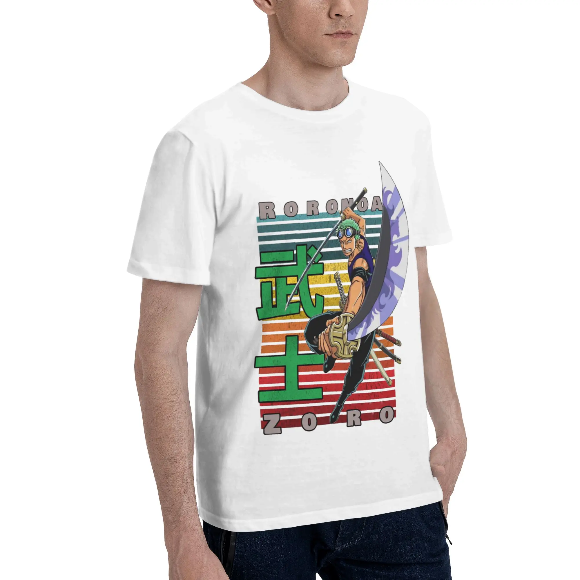 Roronoa Zoro  Men's T Shirts One Piece Amazing Tees Short Sleeve Round Neck 100% Cotton Gift Idea Clothing T-Shirt