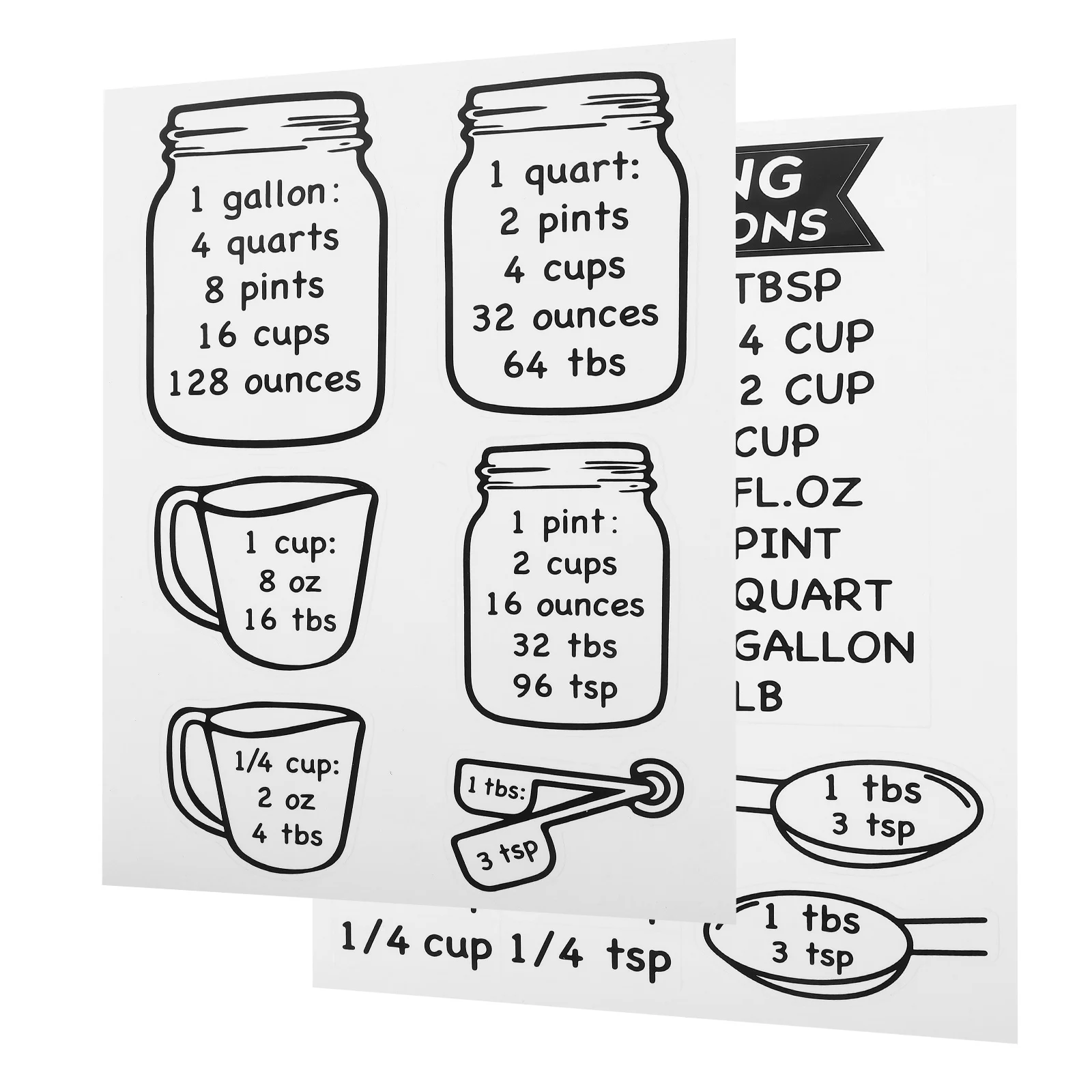 2 قطعة مخطط تحويل قياس المطبخ دليل الطبخ والخبز أكواب دقيقة أونصة ملي لتر تحويل جرام