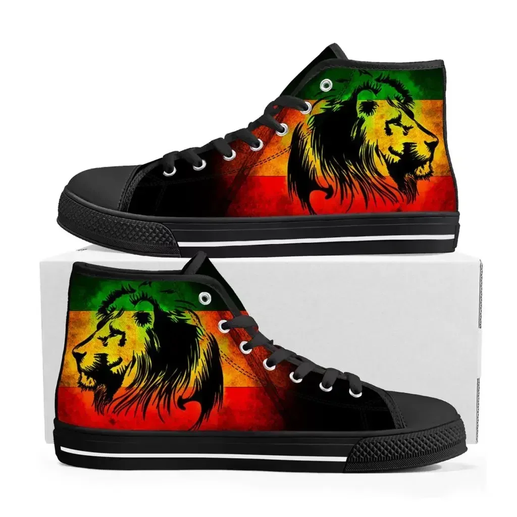 Reggae Rastafarian Rasta Rastafari Lion Of Judah High Top Shoes Mens Womens Teenager Canvas Sneaker Casual Shoes Custom Shoe