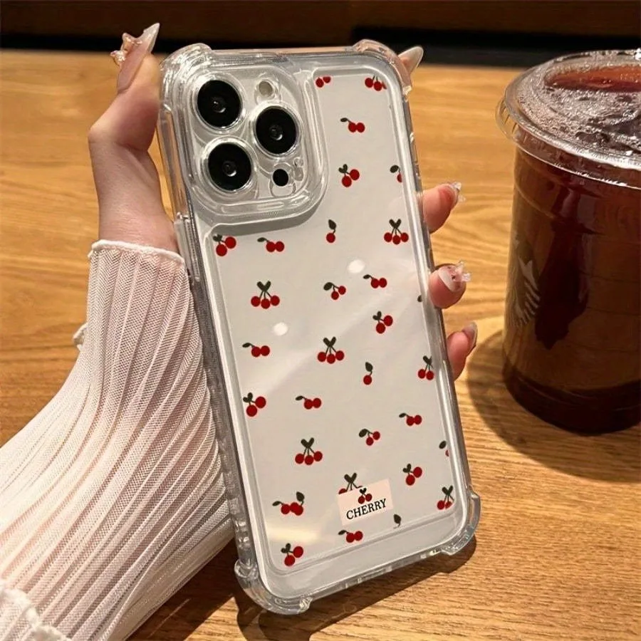 

For iPhone 17 Pro Max Case Full Screen Cherry Anti-Drop Space Phone Case For iPhone 16E 16 15 13 12 11 14 7 8 Plus XS XR X Cover