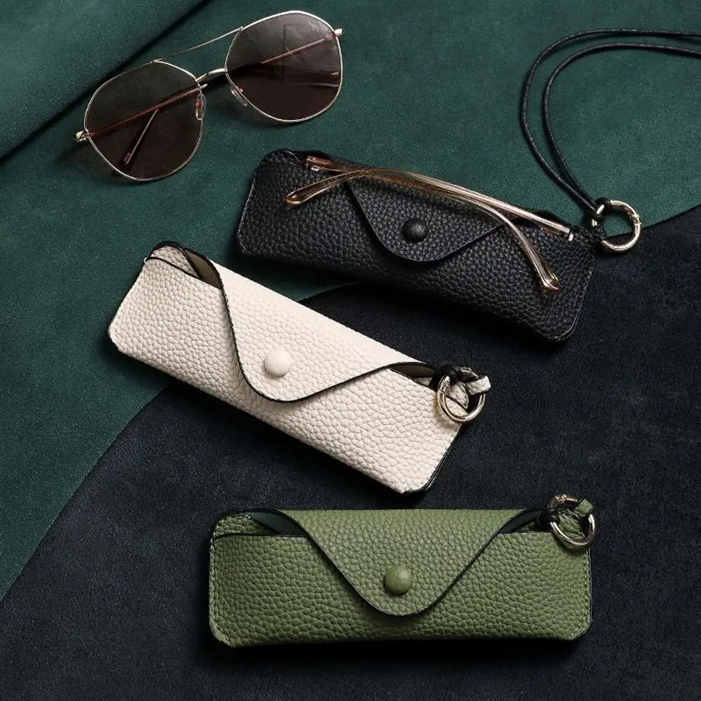 

With Lanyard Waterproof Sunglasses Storage Bag Hanging Eyeglasses Holder Eyewear Protective Case PU Leather Case