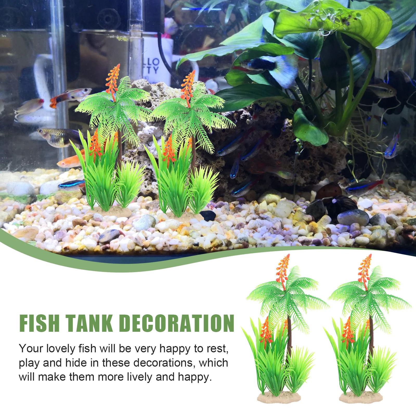 

2Pcs Imitation Tree Realistic Aquatic Decoration Wear Resistant Plastic Palm Tree for Fish Tank Layout Fish Tank Plants