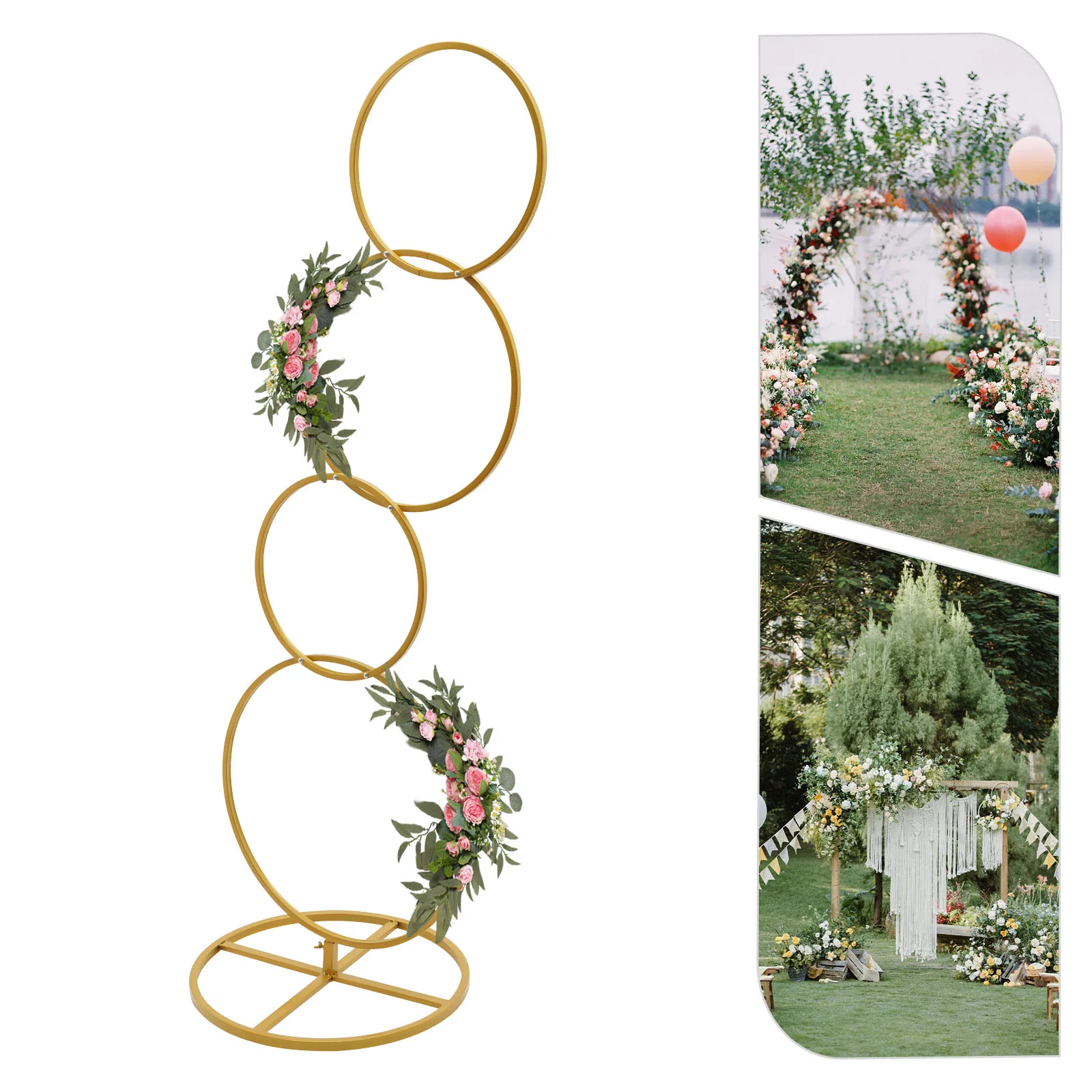 

Wedding Flower Stand Hoop, Gold Iron Pillar Flower Stand with Elegant Circular Design, Perfect for Wedding Backdrop
