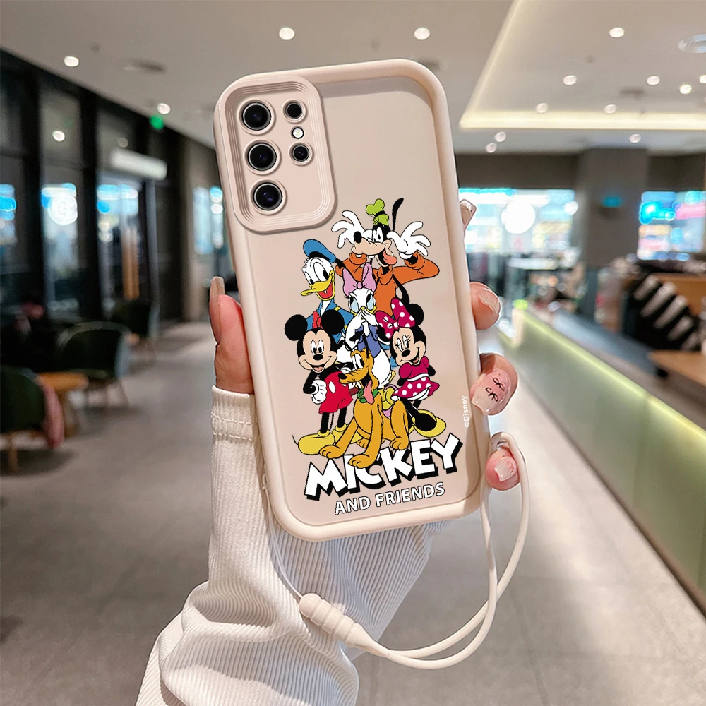 Śliczne etui na telefon Disney Mickey Mouse do Samsung S24 S23 S22 S21 Note 20 FE Plus Ultra 5G Miękkie silikonowe etui TPU z paskiem na rękę