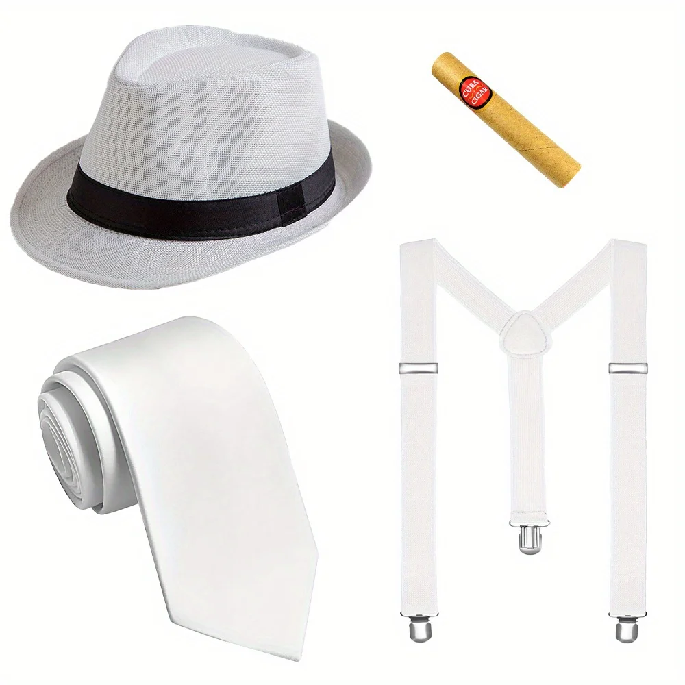 Conjunto de Sombrero, Tirantes y Corbata para Hombre, Accesorios de Cosplay para un Look Moderno, Disfraz de Gangster de los Años 20, Ropa de los Años 80
