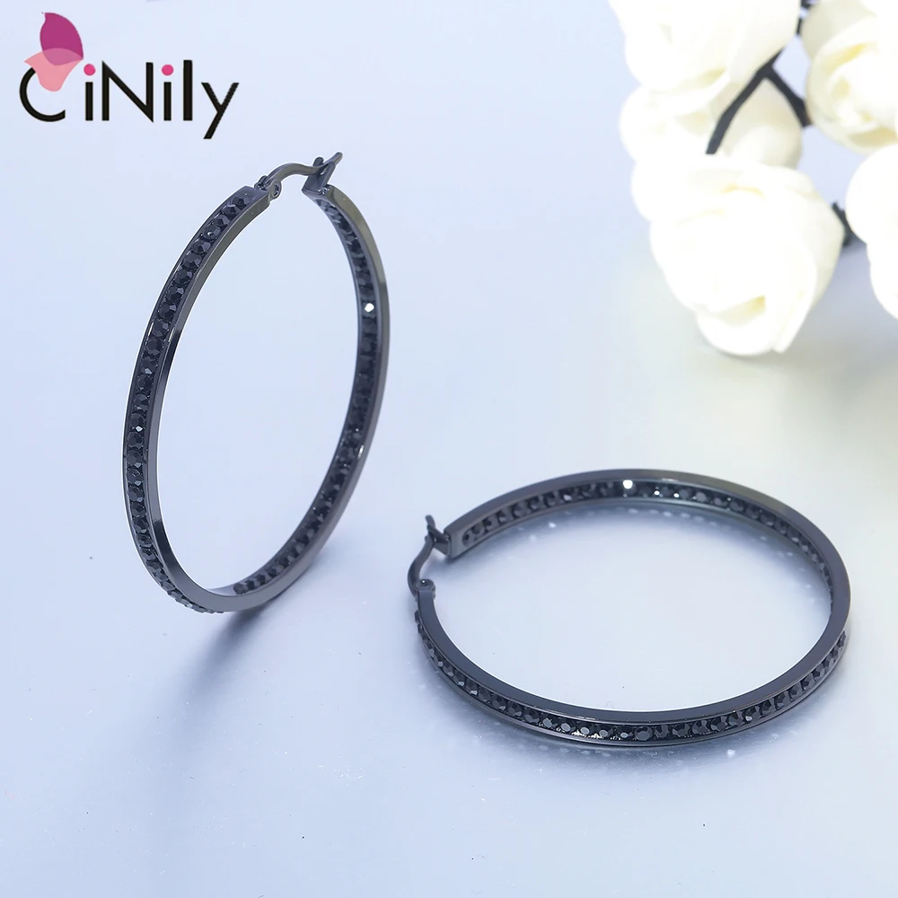 CiNily Hoop Earrings Silver Plated Mult-colors CZ Crystal Stone Stainless Steel Big Round Punk Earring for Women Summer Jewerly