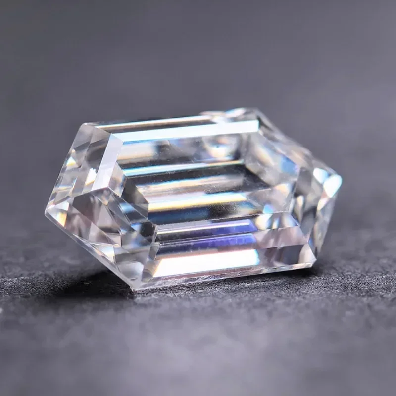 Moissanite Stone White Color Long Hexagon Shape Special Cut Charm Bead For Advanced Jewel Making Selectable GRA Certificate