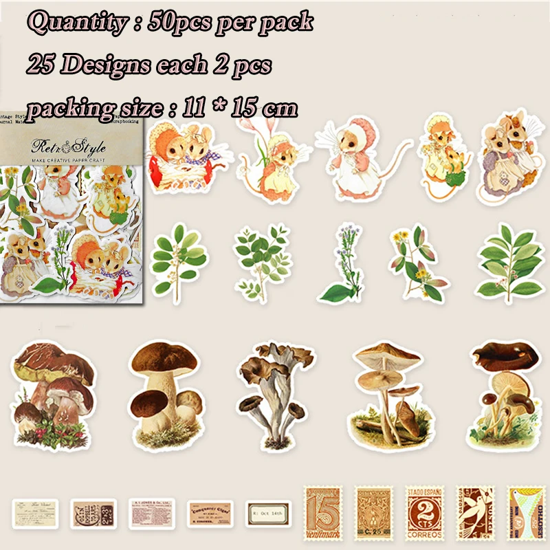 Panalisacraft 50pcs Vintage Stickers Die Cuts Sticker Collection Kit for Scrapbooking Planner/Card Making/Journaling Project