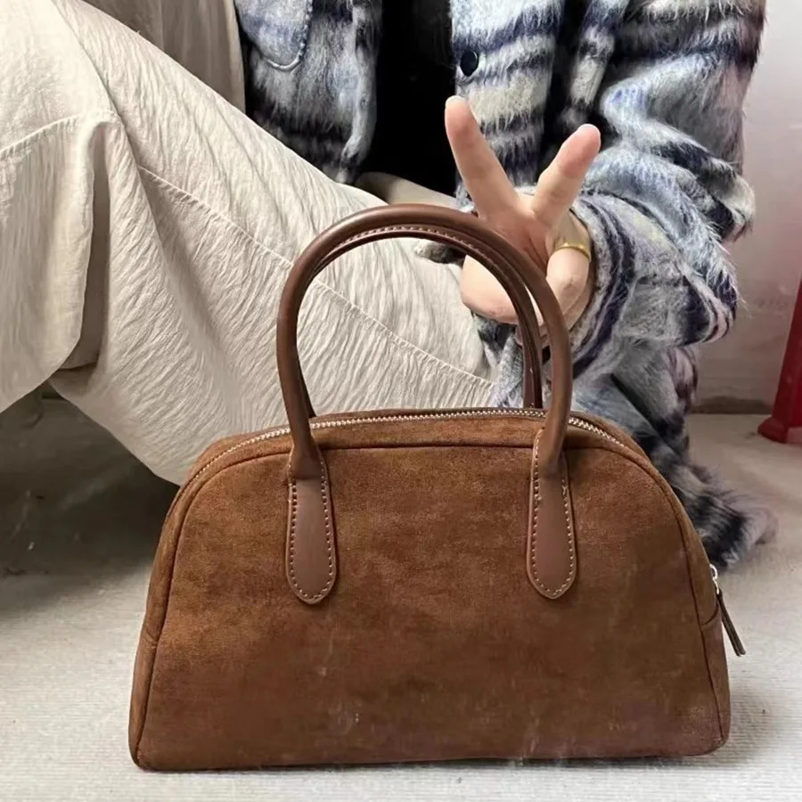 Jesienno-zimowa zamszowa torba do gry w kręgle w stylu vintage Boston Bag Women