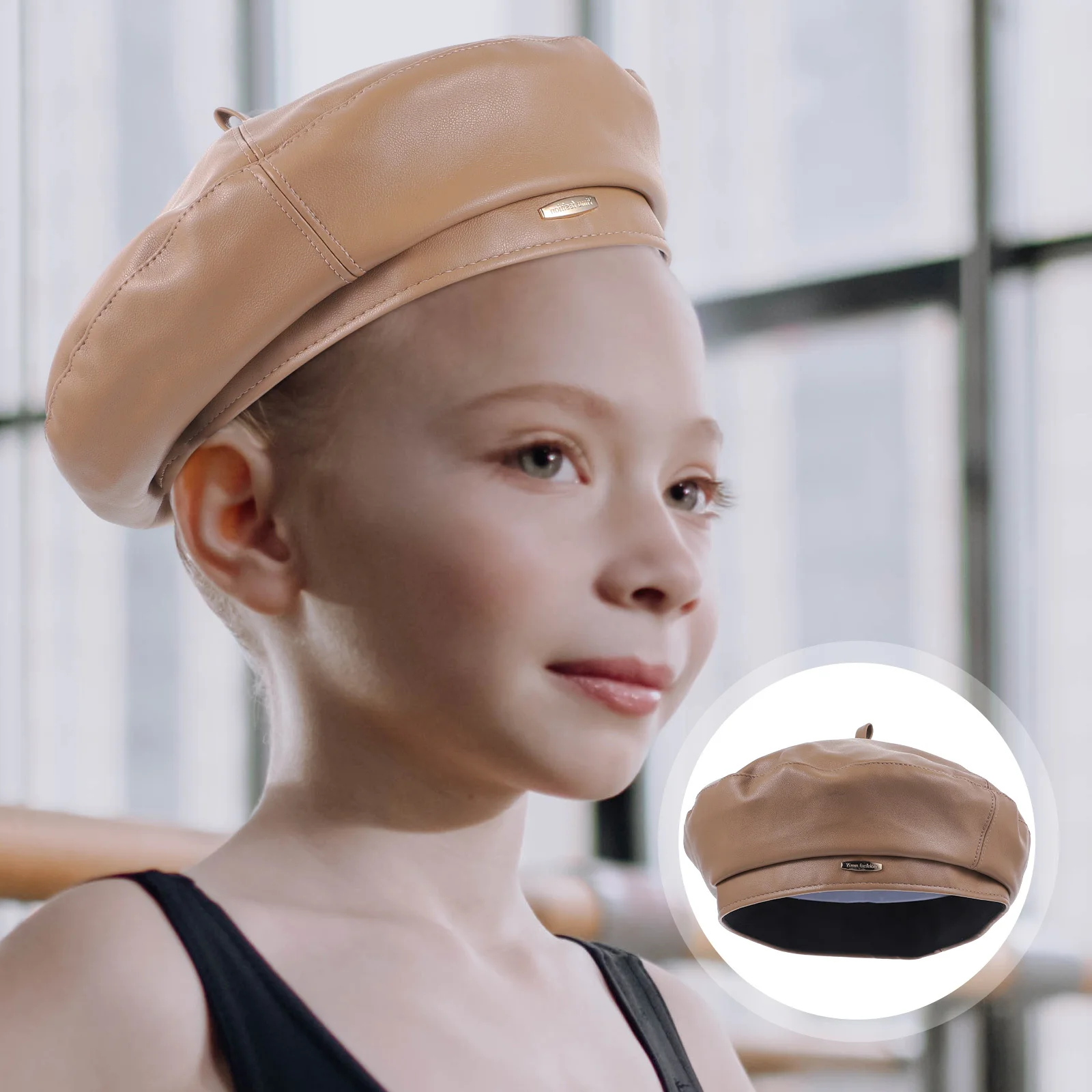 

Beret Berets European Style Headdress Retro Hat Temperament PU for Daily Brown Cap