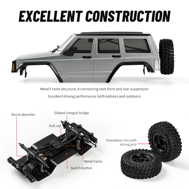 JJRC C8809 1:18 Pełnowymiarowy model symulacyjny Jeep RC Car 2.4G 4WD Motor Pickup Wspinaczka Off-Road Model samochodu Zabawki