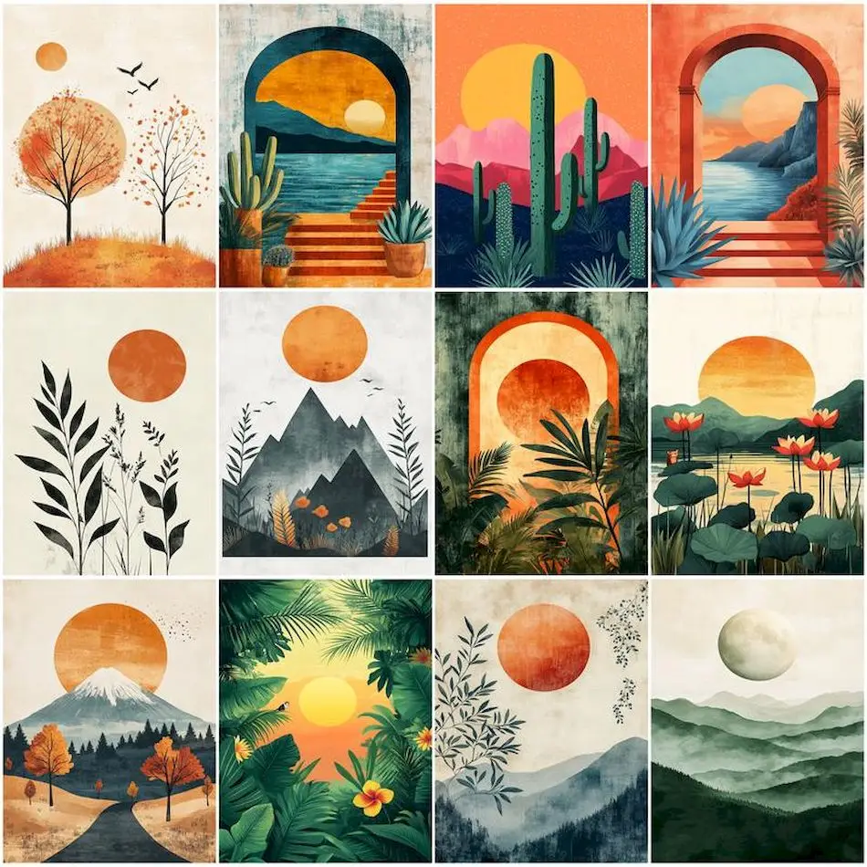 

RUOPOTY Simple Painting By Numbers Scenic Sun Easy Advanced hand drawn Drawing By Numbers For Beginner Diy Crafts Paint Kit Set