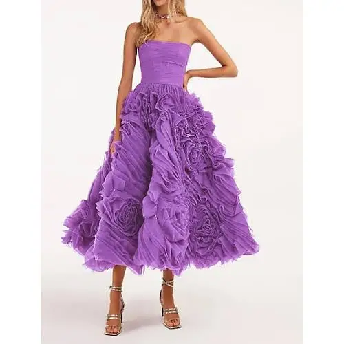 Strapless Drapeado Tulle Vestido de baile, Arábia Saudita Plissado, Ocasião Bespoke Vestidos Midi, Natal