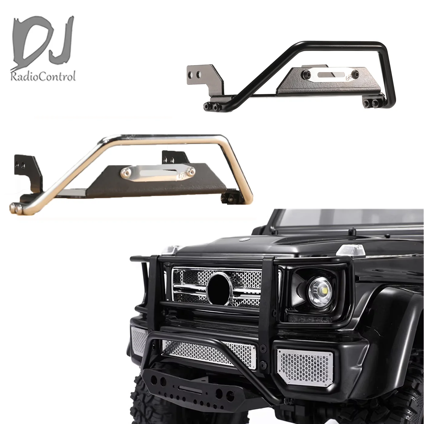 

DJ 1/10 Metal Front Bumper Silver Black-Silver Suitable for Trx4 G500 Trx6 G63 Remote Control Car Crawler Upgrade Accessories Pa