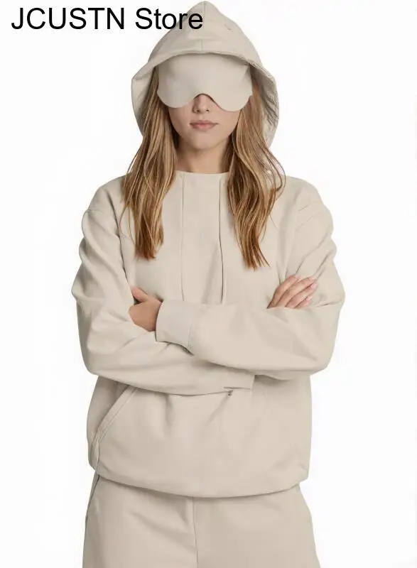 Máscara de olho moletom com capuz 2025 outono novo moletom com capuz sportwear equitação ao ar livre topos feminino bolso máscara de olho pulôver moletom