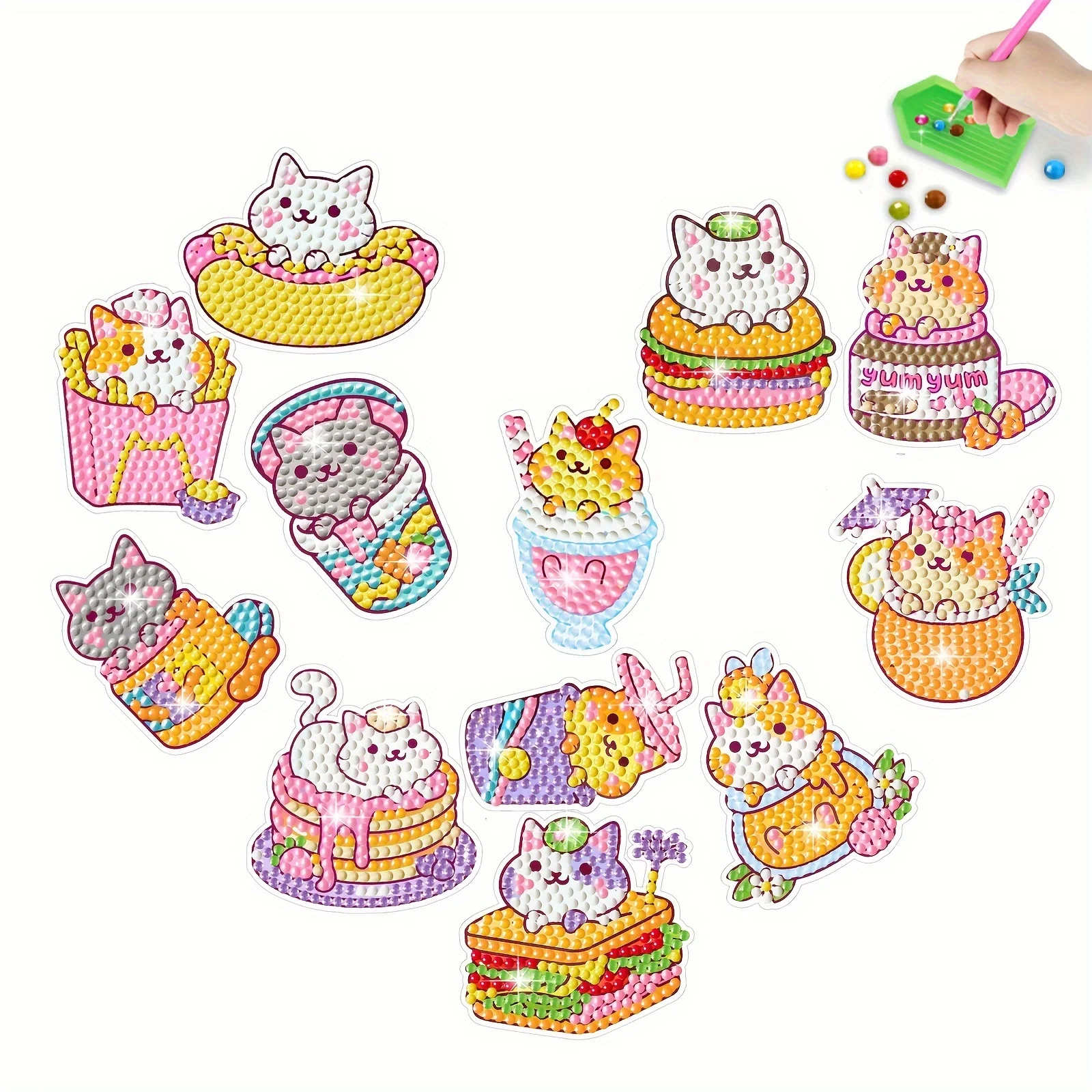 

12pcs Diamond Painting Kits for DIY Handwork Cute Cat Mosaic Stickers Craft with Gem Tool Arts and Crafts Gift