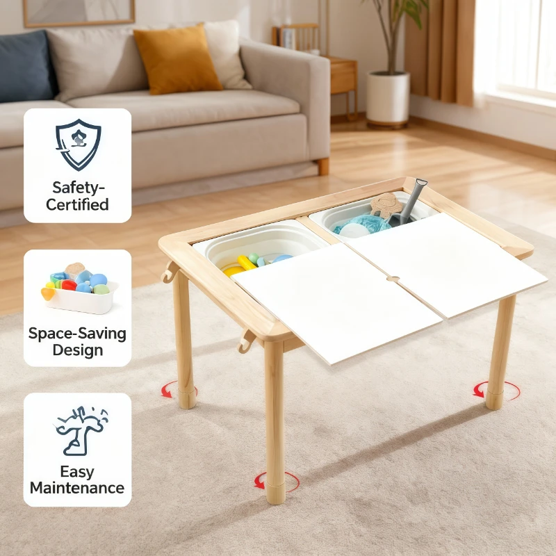 

Montessori Kids Wooden Sensory Activity Play Table Multifunctional Sand Water Block Station Convertible Childrens Desk Chair Set