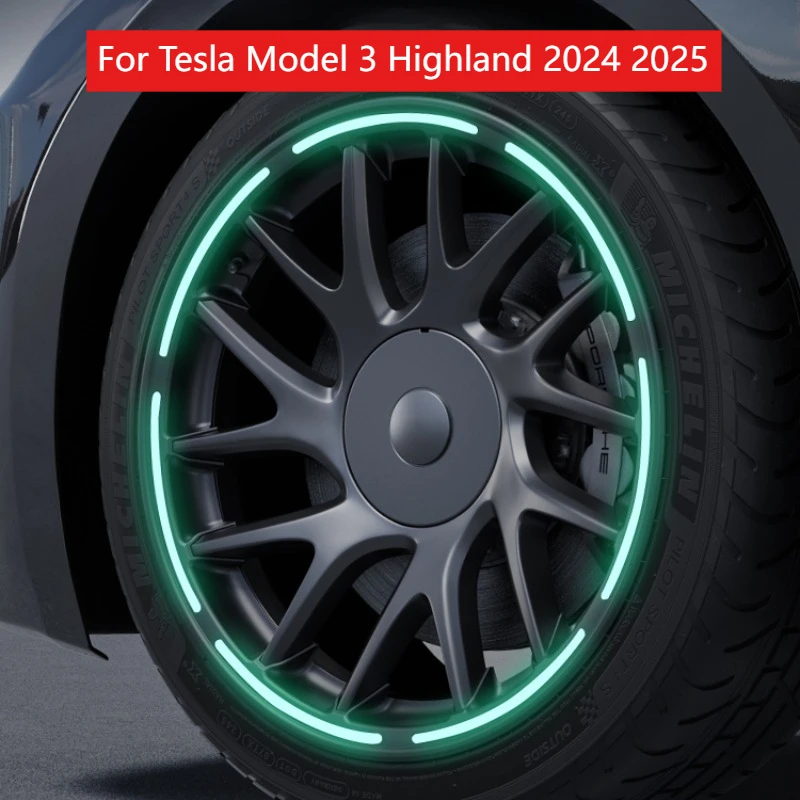 Luminous Wheel Hub Protection Ring for Tesla New Model 3 Highland 2024 2025 Wheel Hub Center Cover Auto Modification Accessories