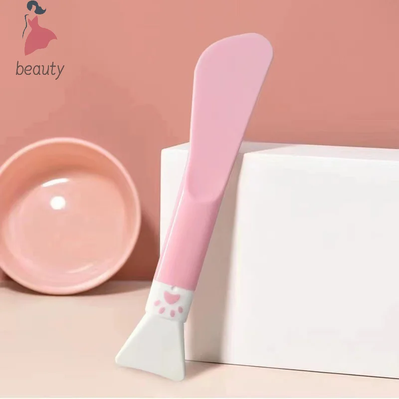 Brosse de masque facial en silicone à double tête avec grattoir intégré, anciers d'arrête de boue, outil de beauté bricolage, 2 en 1, mignon, utilisation pour les touristes