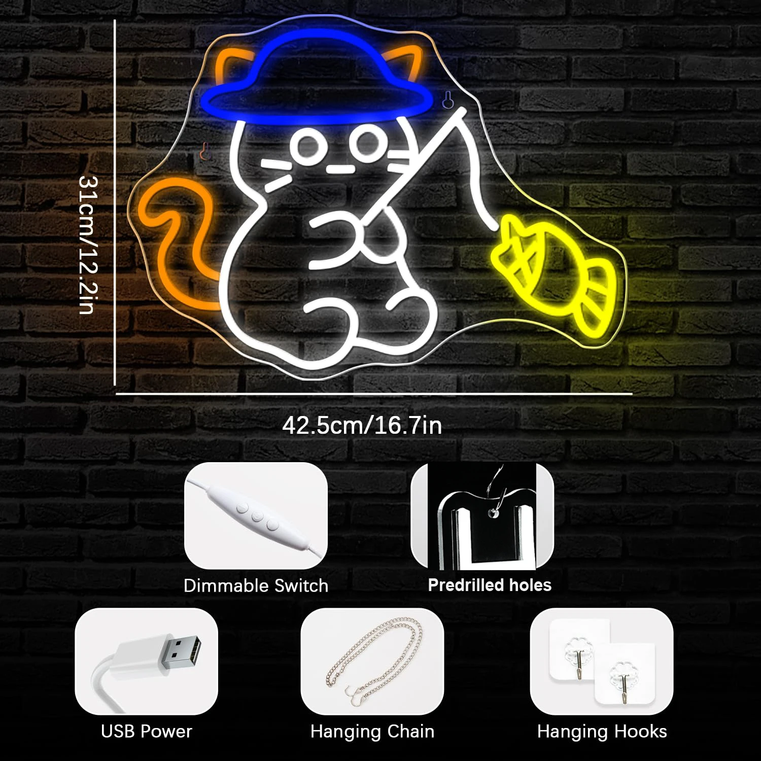 Custom Blue Fishing Cat Neon Sign - Multicolor LED Light for Cat Lovers, Kids Room, Bedroom - USB Wall Decor Gift for Cat Mom