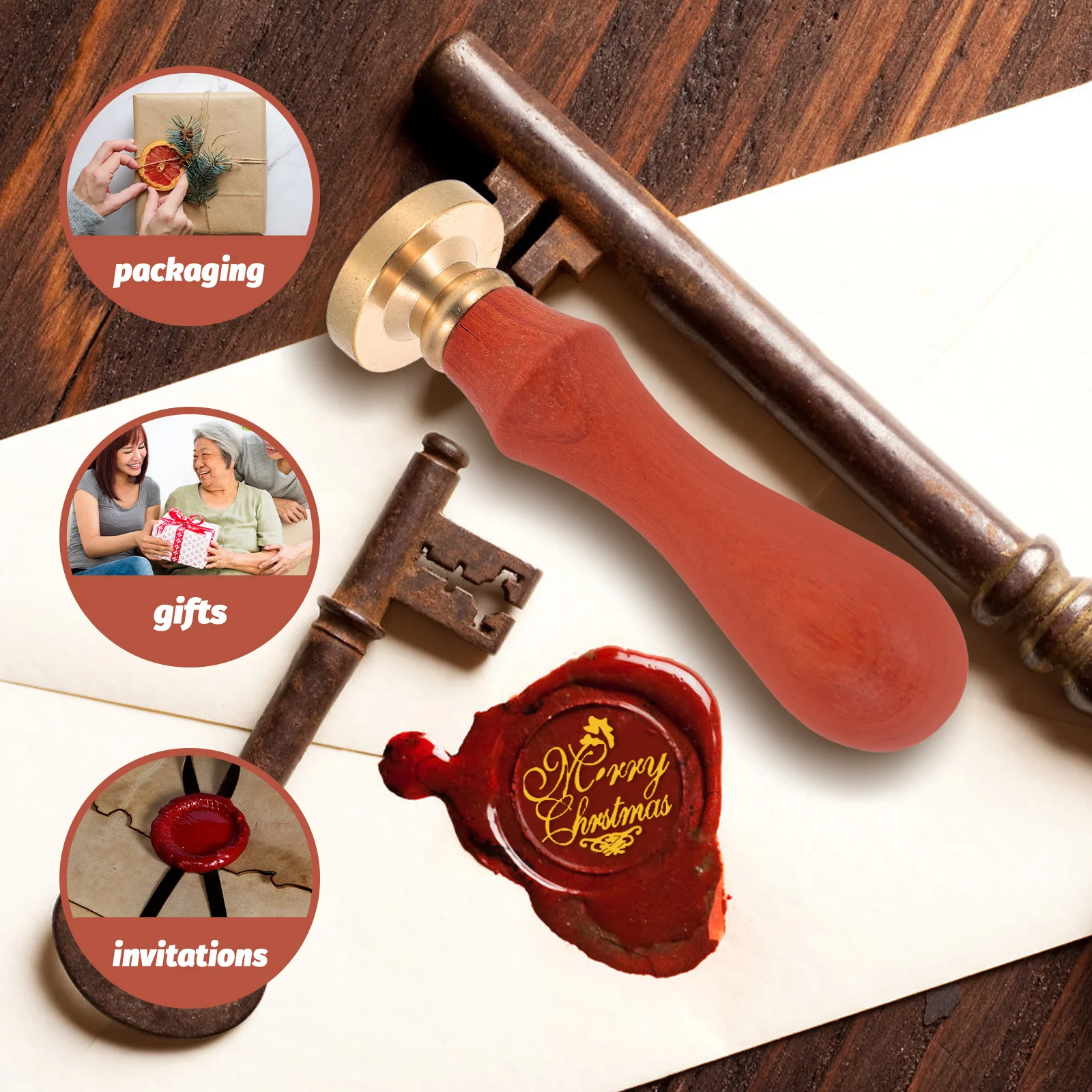 

Festival Wax Sealing Stamp Envelope Invitation Card Blessing Word Decorative DIY Craft Retro Style Wooden Stamp