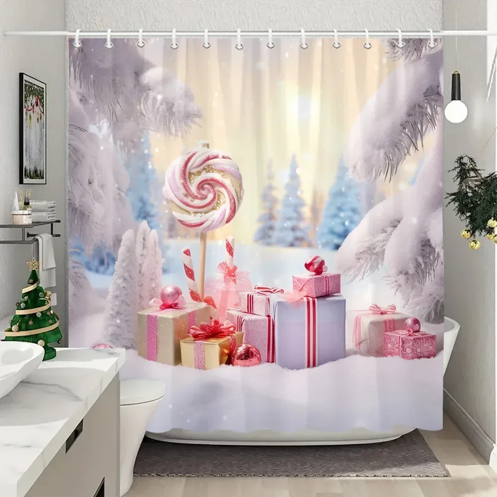 White Snowman Christmas Shower Curtains Christmas Gift Blue Forest Deer Rustic Cottage Washable Home Bath Curtain Bathroom Decor