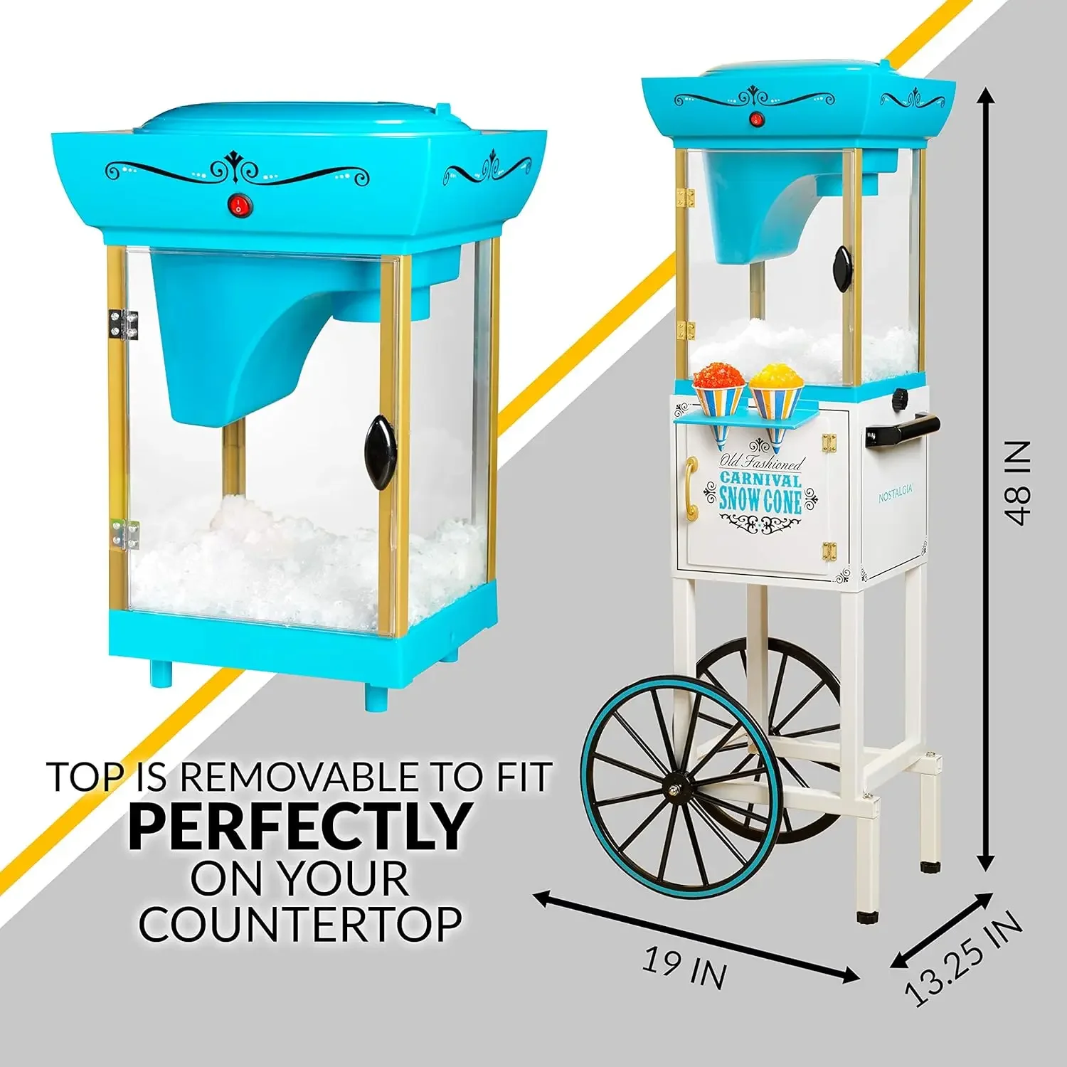 Sneeuwkegel Geschoren Ijsmachine-Retro Kar Slushie Machine Maakt 48 Ijzige Lekkernijen-Inclusief Metalen Schep, Opbergvak