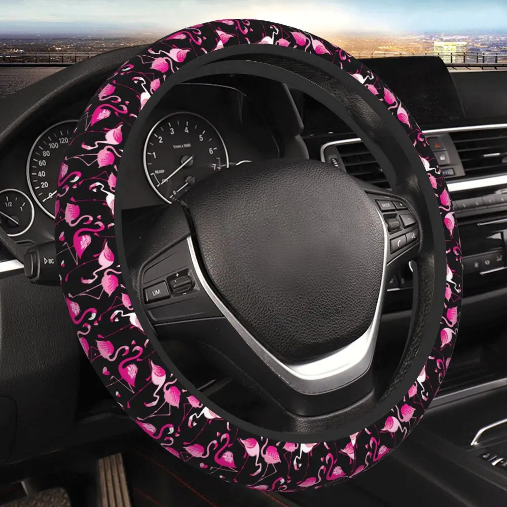 Flamingo Car Steering Wheel Cover Anti Fouling and Anti Slip Protective Cover 14.5-15 Inches Women's Pink Car Accessories