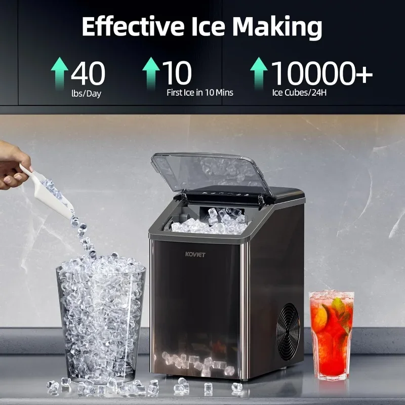 home.40lbs/24H Tooth-Friendly Soft Chewable Pebble Ice Machine, Self-Cleaning with Drainpipe, Crushed Pellet Ice Makers for Home