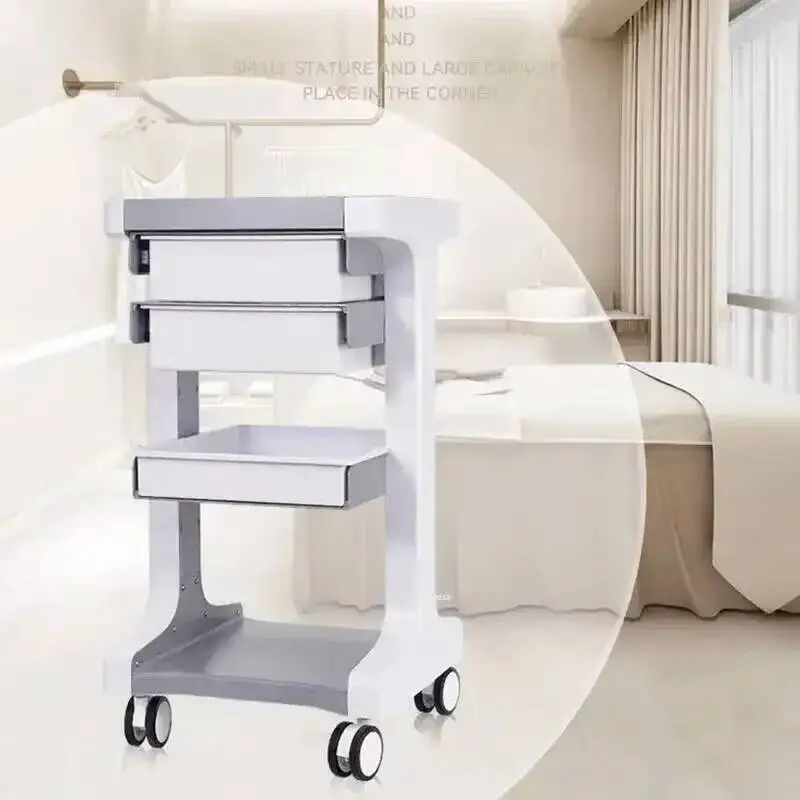 

Silent Minimalist Salon Trolley Cart Trolley Beauty Salon Organizer Cart with Tool Wheels High-end with Drawer for Dental Clinic