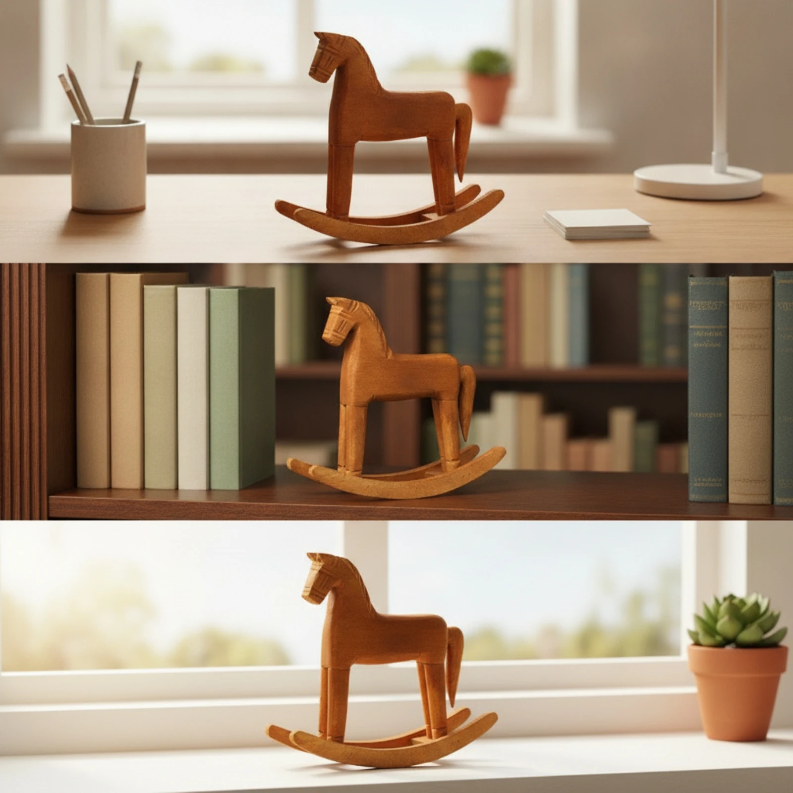 Wooden Rocking Horse Antique-Style Rocking Horse Figurine Decorative Figurine Artisan-Made Decor Lightweight for Collectors