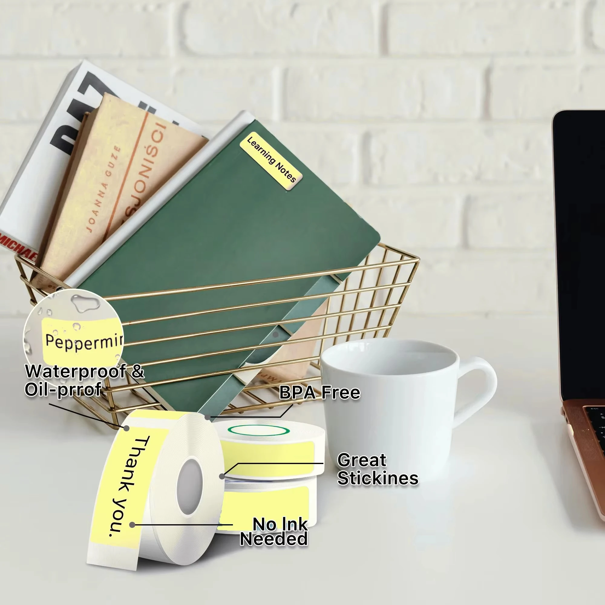 12x40mm Yellow Thermal Label Tape - Self-Adhesive Printer Stickers for Home Storage