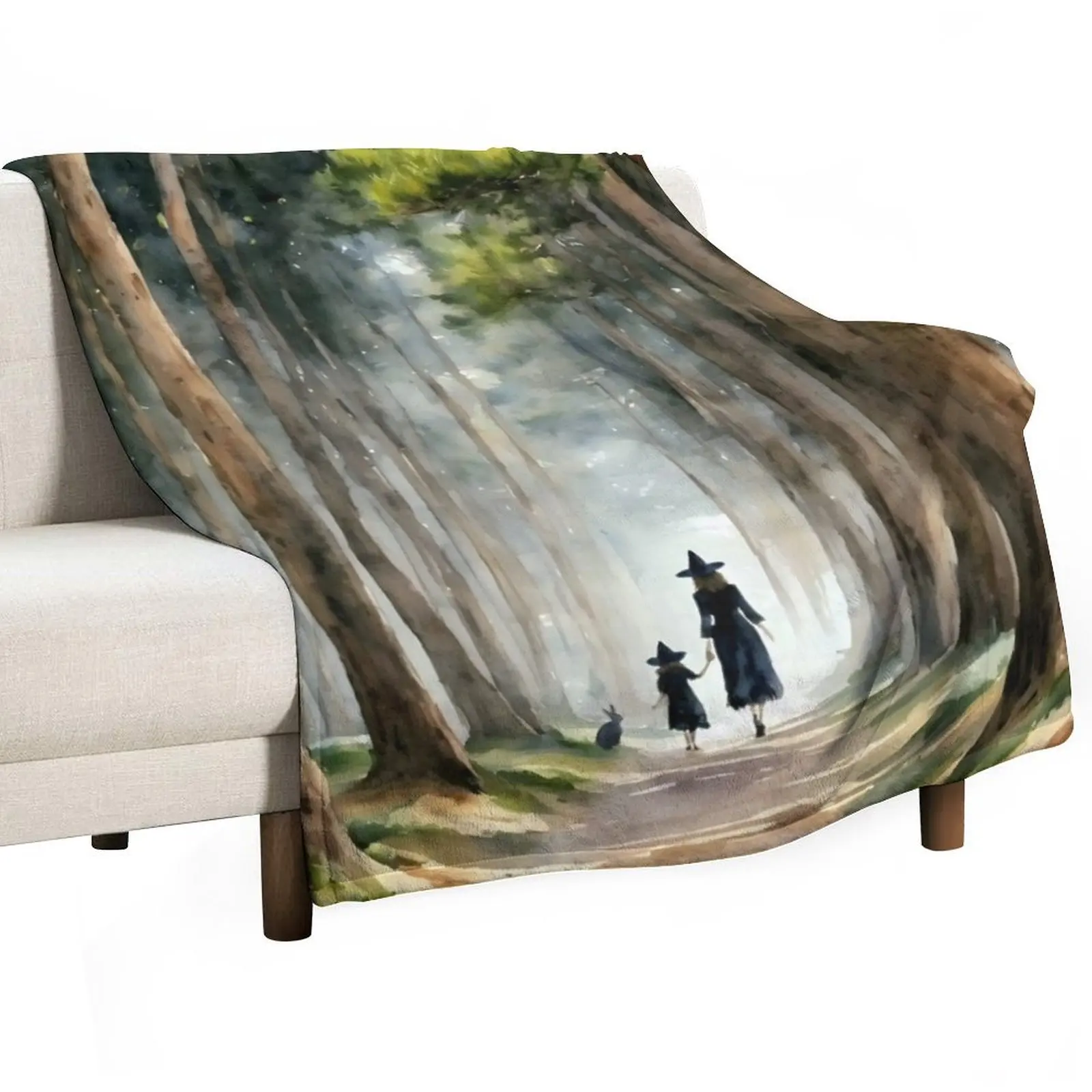 Daughter ~ Witchy Art Print of Mother and Child Witch ~ Witches Pagan Parents Throw Blanket Beach Sofa Retros Kid'S Blankets