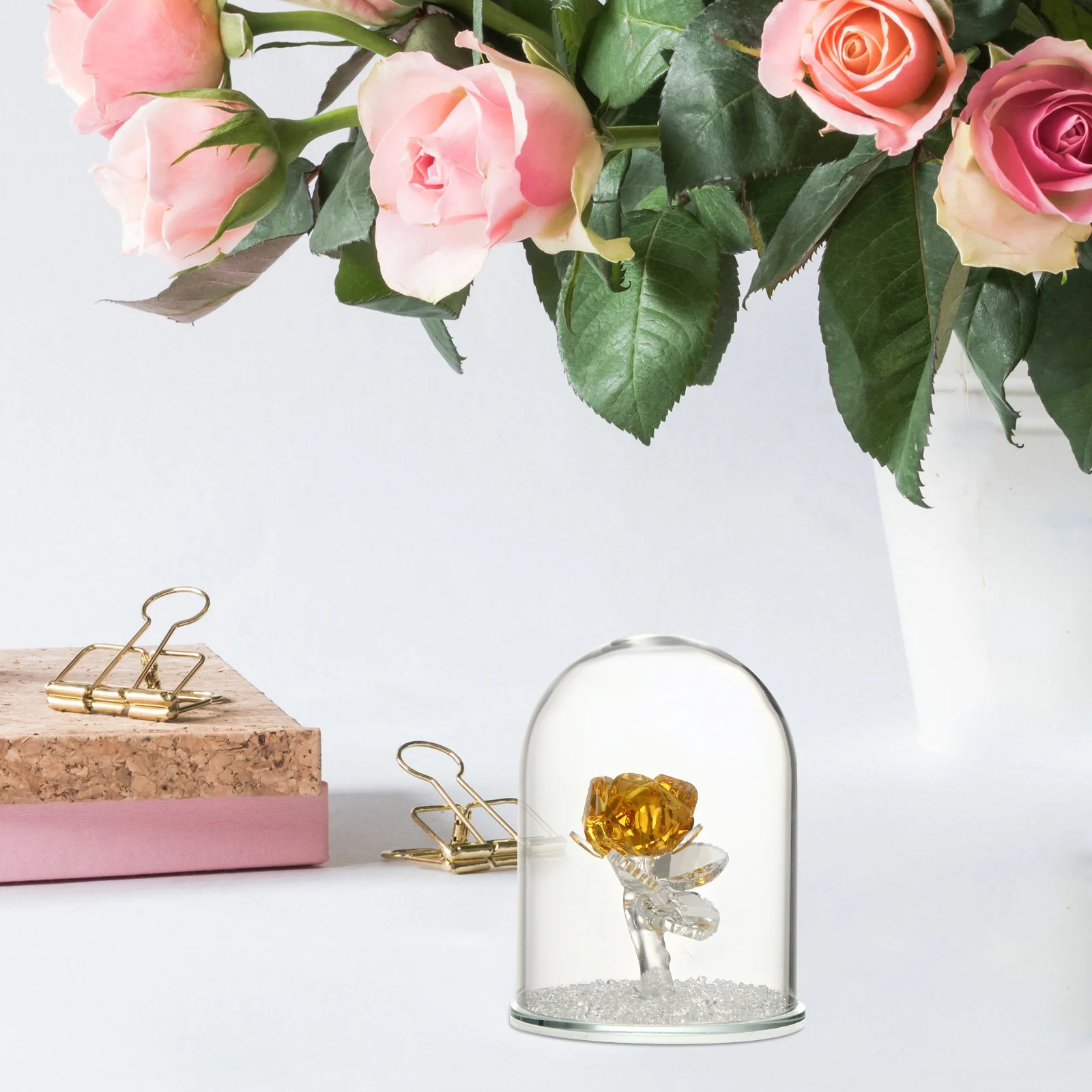 

Glass Dome Crystal Rose Flower Lasting Forever Preserved Bouquet Gift for Anniversary Valentine's Day Christmas Mother's Day