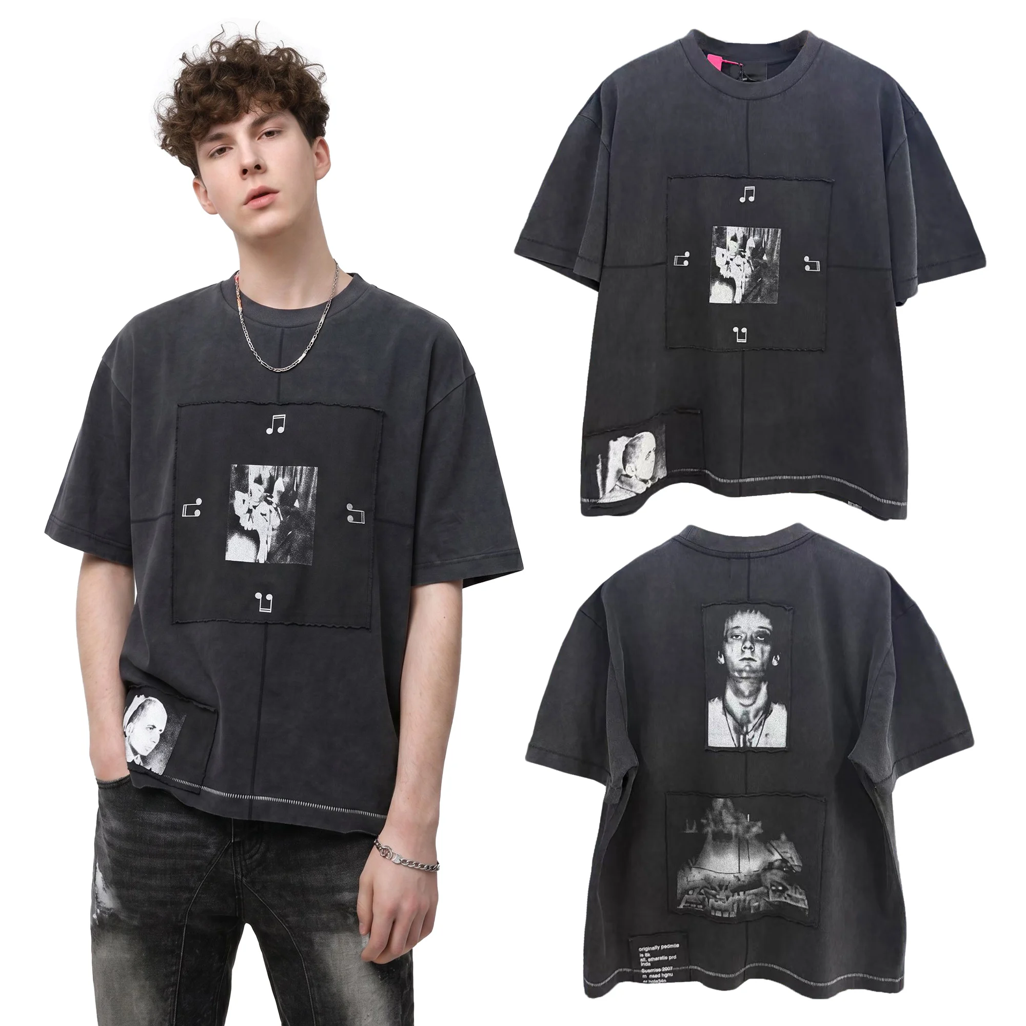 Streetwear Clothing Y2k Subcultural Graphic T Shirts Hiphop Street Style Cotton Casual Retro Distressed Ripped Short Sleeve Tees