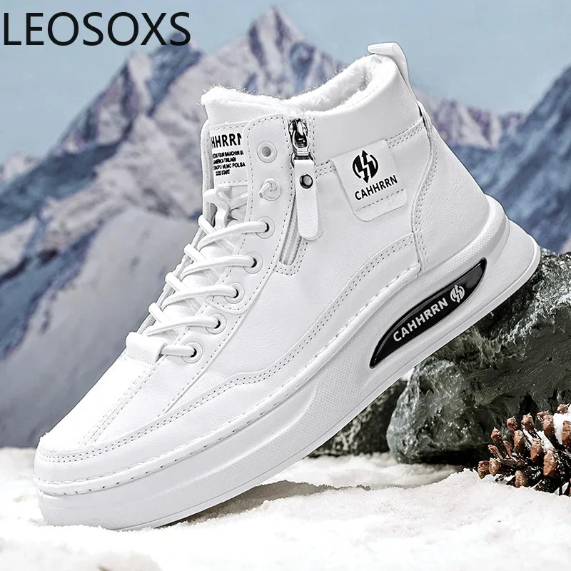 Men's Boots Motorcyclist Boot  Keep Warm High Tops Round Toe Beautiful Fashionable LEOSOXS Trendy All-match Classic Winter Shoes