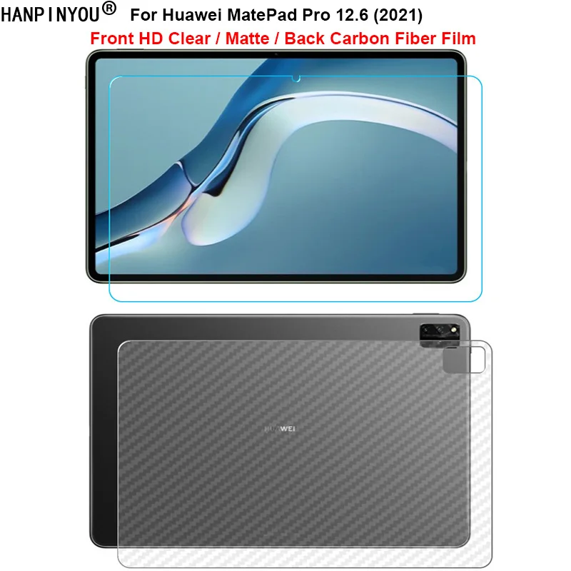 For Huawei MatePad Pro 12.6 (2021) Front Slim Soft Clear / Matte No Fingerprint / Back Carbon Fiber Screen Protector PET Film