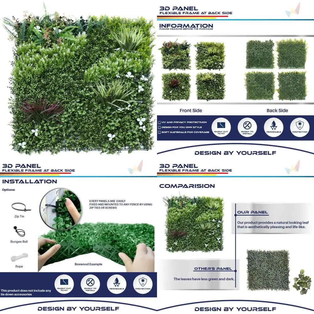 

4 Pack 40 Inch Artificial Boxwood Hedge Panels - Green Faux Plant Wall Decor for Outdoor and Indoor Gardens and Backyards (Style