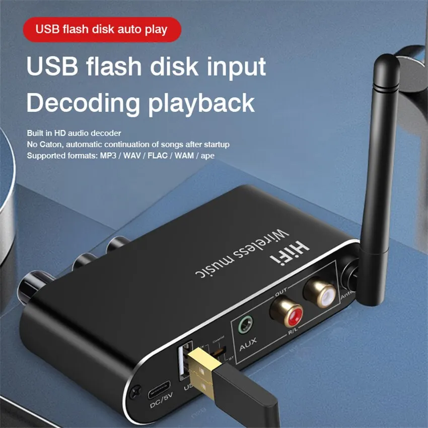 Digital to Analog Audio DAC Converter Adapter Digital SPDIF Optical Toslink to 3.5mm 3.5 AUX Jack RCA L/R Bluetooth 5.0 Receiver