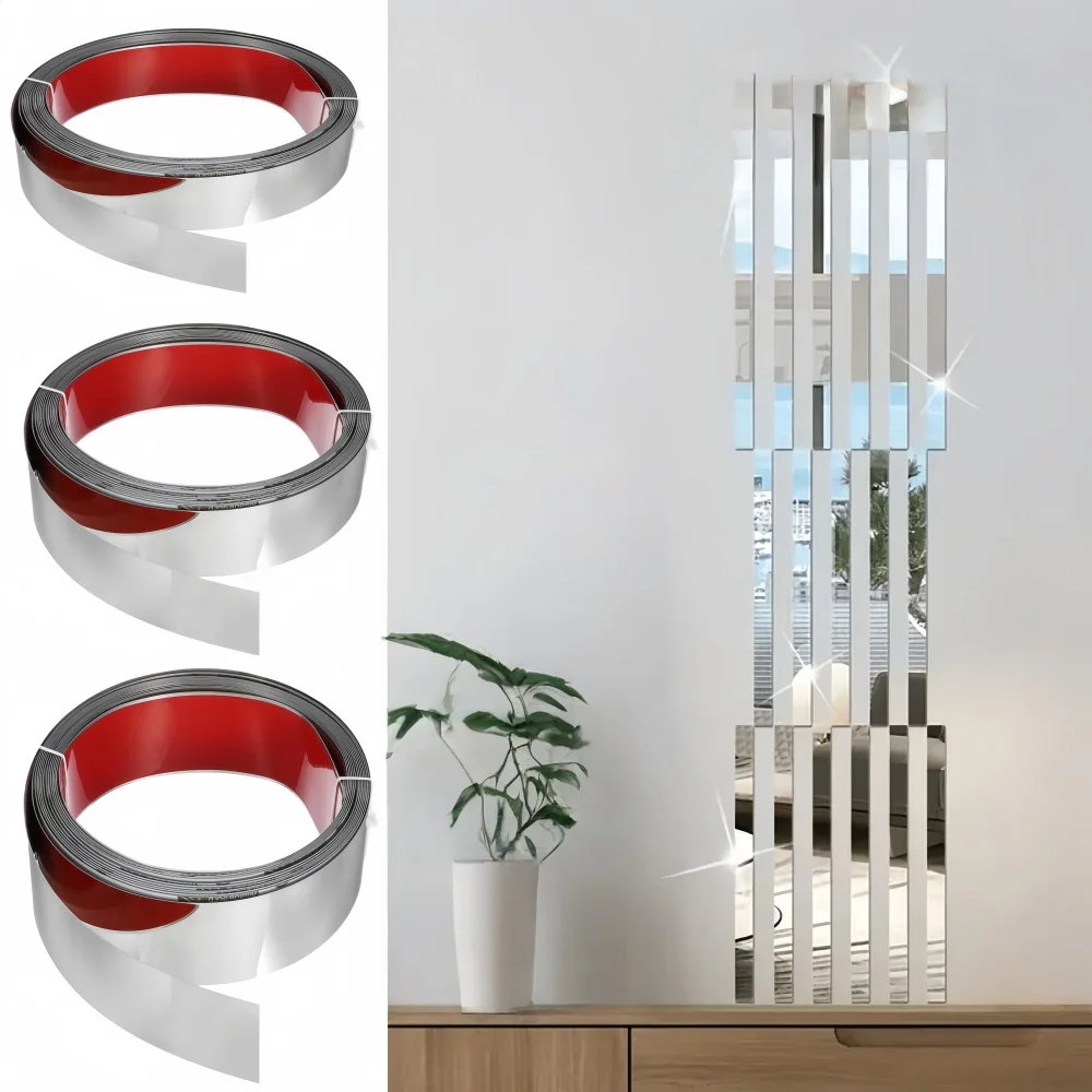 1pc 2.44mX1cm/2cm/3cm/4cm Wall Trim Molding,Stainless Steel Peel and Stick Wall Trim Metalized Mirror-Like Finish Cabinet