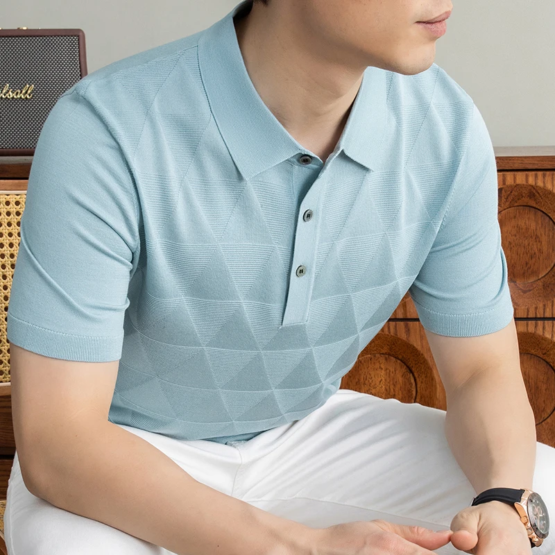 

New Trendy Silk Linen Knitting Polos Men 2026 Summer Classic Breathable Knitwear Short Sleeve Clothes Lyocell Knit T-shirts