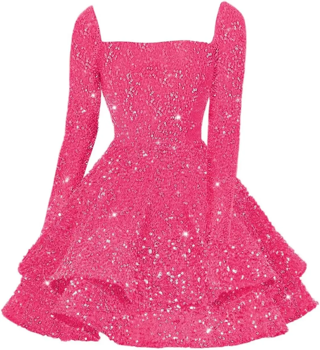 

Sparkly Long Sleeve Short Homecoming Dress for Teens 2026 Tiered Sequin Sweet 16 Prom Cocktail above Knee Mini Gown